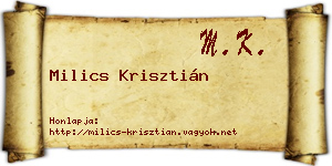 Milics Krisztián névjegykártya